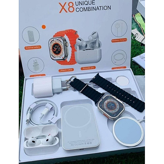 Комплект Smartwatch X8,Безжични Слушалки, Магнитна Батерия, Безжично Зарядно за Телефон и Часовник, Зарядно с Кабел за Телефон | Смарт часовници и гривни