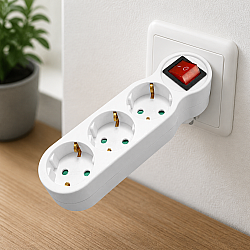 Разклонител , 3 Гнезда, 220V, С ключ, Без кабел, Бял - 17709