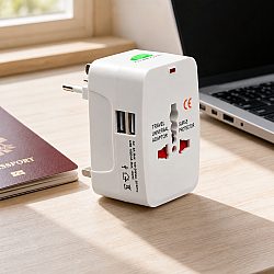 Универсален преходник - зарядно 2xUSB, 1.0A, EU/US/UK/AU към EU/US/UK/AU, 220V, Бял - 17708