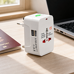 Универсален преходник - зарядно 2xUSB, 1.0A, EU/US/UK/AU към EU/US/UK/AU, 220V, Бял - 17708