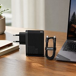 Мрежово зарядно устройство Baseus GaN5 Pro Fast, 100W, С PD кабел, Черен - 40411