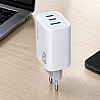 Мрежово зарядно устройство DeTech DE-PD, 65W, GaN, 2 x Type-C F, 1 x USB F, Бял - 40342 | Зарядни за лаптоп