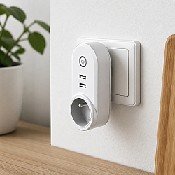Смарт контакт  PST-LSPA2, 2xUSB F, 220V, 10A, Wi-Fi, Tuya Smart, Бял - 91018