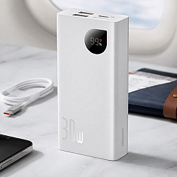 Преносима батерия Baseus Adaman 2, 10000mAh, 30W, С Type-C кабел, Бял - 87092