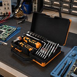 Комплект отвертки, накрайници и вложки Jakemy JM-6123, 31 Части, CR-V, Стомана, Оранжев - 17636