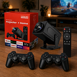 Проектор HCS350 Pro Ретро с конзола за видеоигри, два джойстика и Android 12.0 TV OS