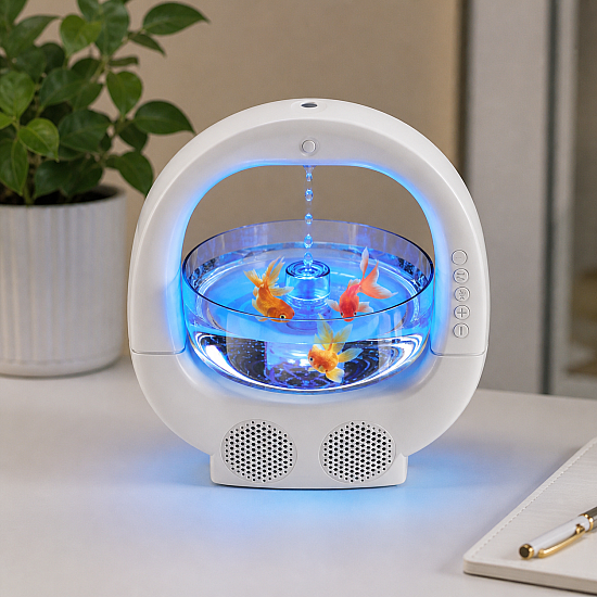 Антигравитационен овлажнител и дифузер Fishy с Bluetooth колонка и LED RGB подсветка | Аромадифузери