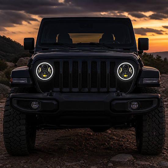 Комплект от 2 броя фарове за джип с 2 лупи,Jeep Headlight 7 inch, 50W, IP67 | Принадлежности