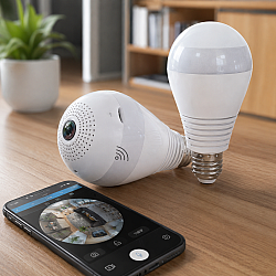 Панорамна WiFi камера в LED крушка 360 градусово видеонаблюдение с дискретен дизайн