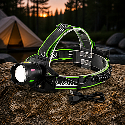 LED челник JY903 с USB зареждане,Акумулаторен челник с мощна светлина и ZOOM функция