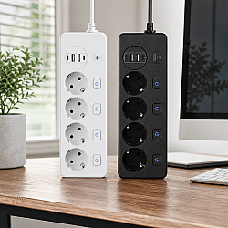 Разклонител със защита 4 гнезда, 2 USB, 2 Type-C Fast Charge 504-EU 5220