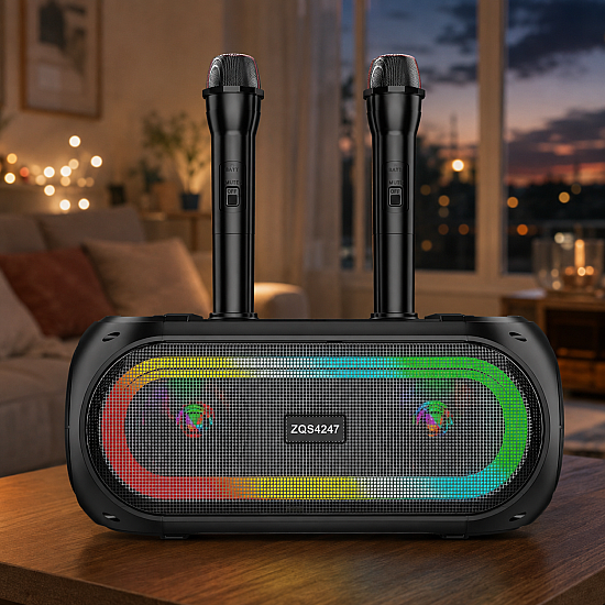 Преносима караоке Bluetooth колонка ZQS-4247 с два безжични микрофона | Безжични колони