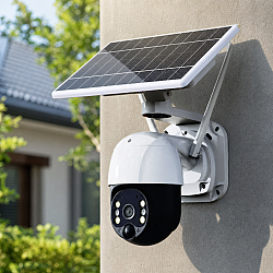 Безжична соларна WIFI камера, 3MP резолюция, микрофон, SD карта слот, бял/черен