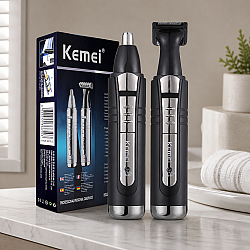 Kemei KM-6511: 2 в 1 Електрически Акумулаторен Тример за Нос и Уши - Прецизност и Удобство за Безупречна Грижа