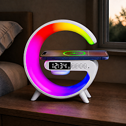 All-in-One RGB Smart LED Лампа G63 - 15W, Безжично Бързо Зареждане, Часовник и Множество Умни Функции за Осветление и Управление