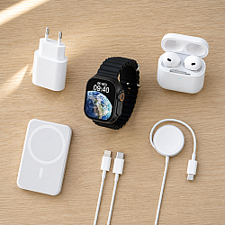 Комплект Smartwatch X8,Безжични Слушалки, Магнитна Батерия, Безжично Зарядно за Телефон и Часовник, Зарядно с Кабел за Телефон