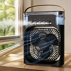 Преносим Въздушен 3 в 1 Охладител, Овлажнител и Вентилатор с Air Cooler LED и Резервоар за Вода 600 мл