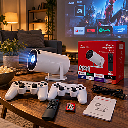 Игрови смарт проектор с 2 джойстика и игри EV1033,4K, Wi-Fi, Bluetooth, Android 11, 1000 игри