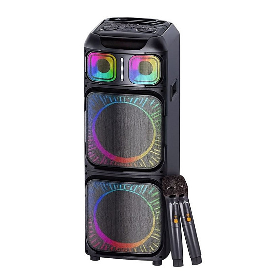 Професионална караоке парти тонколона BTS-2172 с Dual 12″, Bluetooth, RGB, 2 безжични микрофона | Безжични колони