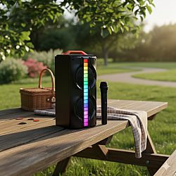 Караоке тонколона KTS-2217 с мощен звук, RGB светлини и микрофон за истинско парти