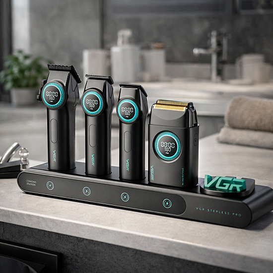 Професионален комплект за барбери VGR Stepless Pro 3 в 1 BLACK | Машинки за подстригване