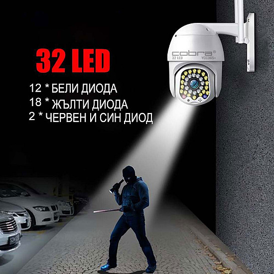 COBRA 32 LED YCC365+ Куполна Безжична Камера с Wi-Fi и Автоматично Следене на Движение | Видеонаблюдение