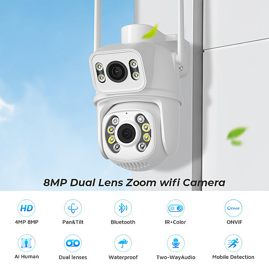 Wi-Fi камера с два обектива А0018,Интелигентно видеонаблюдение с висока резолюция и автоматично проследяване | Видеонаблюдение