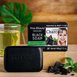 Сапун за лице и тяло с активен въглен и зелен чай Kiss Beauty Black Soap