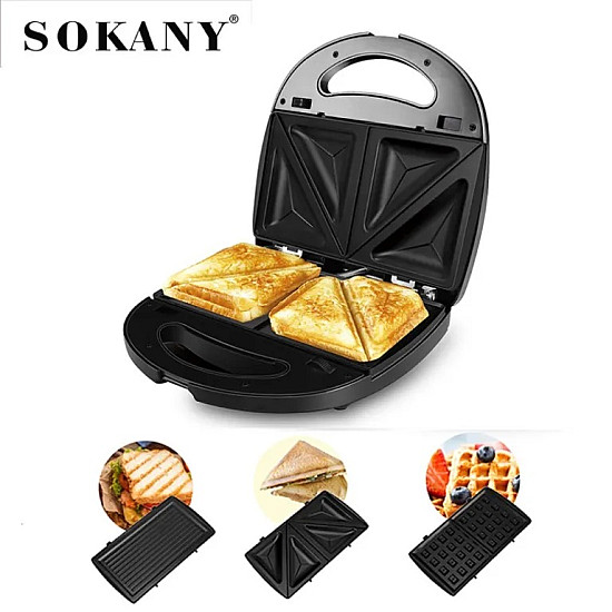 Уред за сандвичи Sokany 3 в 1 с незалепващи плочи 750W | Домашни потреби и Органайзери