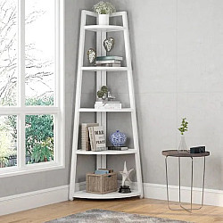 Ъглова етажерка EV1012 с 5 рафта,Бяла, 52 x 34 x 110 см
