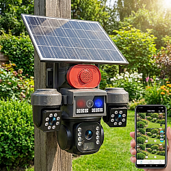 Соларна охранителна камера Sunvision EV1068,16 MP, 3 обектива, Wi-Fi, аларма