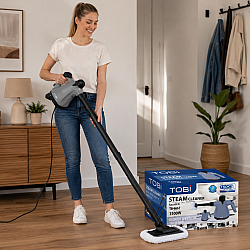 Преносима парочистачка Tobi TB-967 1500W с 15 аксесоара за кухня, баня, кола и деликатни повърхности