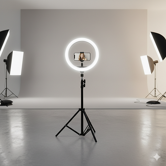 LED ринг лампа RING FILL LIGHT с трипод и дистанционно - 10 и 12 инча, височина 210 см | Аксесоари