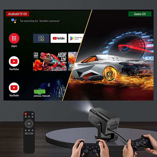 Проектор HCS350 Pro Ретро с конзола за видеоигри, два джойстика и Android 12.0 TV OS | Видео игри