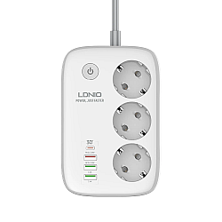 Смарт разклонител LDNIO SEW3452, 3 гнезда, CEE 7/3, 2500W, 1 x Type-C F, 3 x USB F, PD, QC, 2.0m, Бял - 40295
