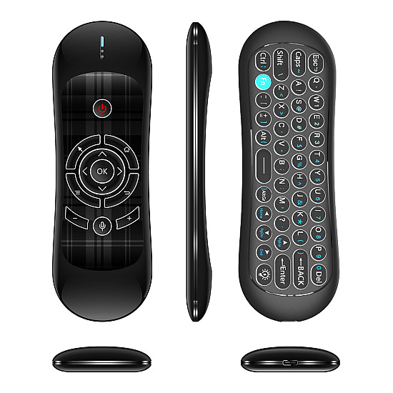 Универсално дистанционно R2, Air mouse, USB 2.4GHz, Микрофон, IR програмируемо, Черен - 13043 Универсално дистанционно R2, Air mouse, USB 2.4GHz, Микрофон, IR програмируемо, Черен - 13043 | Смарт устройства