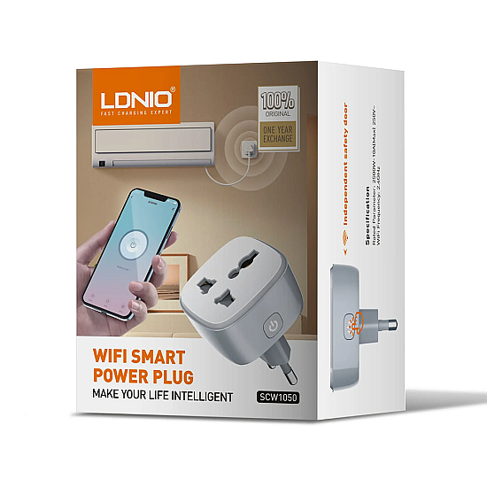 Смарт контакт LDNIO SCW1050, 220V, 10A, Wi-Fi, Tuya Smart, Бял - 40297 | Смарт устройства