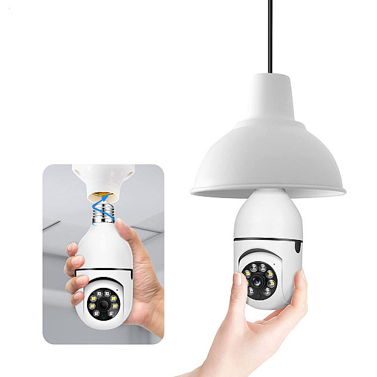 Смарт охранителна камера PST-F1-3MP, 3.0Mp, PTZ, За фасунга E27, Wi-Fi, Tuya Smart, Бял - 91029 | Видео и Фото камери