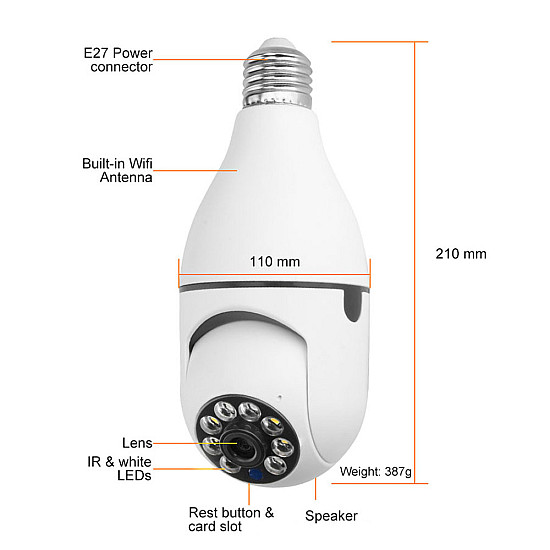 Смарт охранителна камера PST-F1-3MP, 3.0Mp, PTZ, За фасунга E27, Wi-Fi, Tuya Smart, Бял - 91029 | Видео и Фото камери