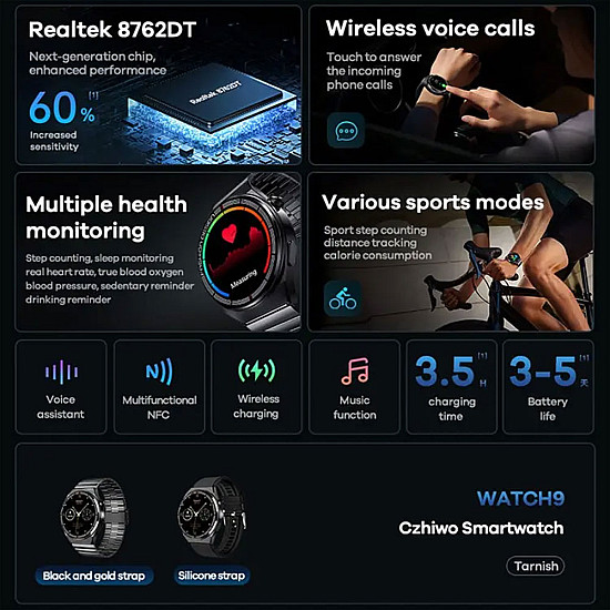 Смарт часовник Remax Czhiwo Watch 9, Черен - 73093 | Смарт часовници и гривни