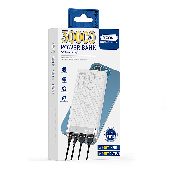 Преносима батерия Yookie YO13. 30000mAh, Бял - 87062 | Аксесоари за телефон