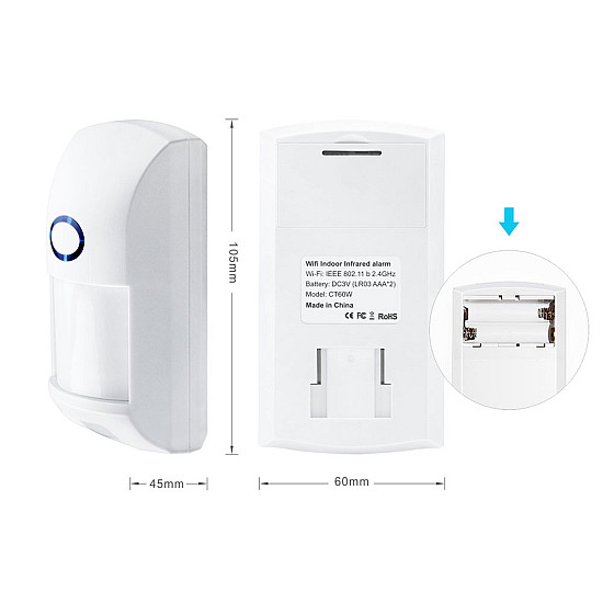 Смарт сензор  PST-CT60W, За движение, PIR, Wi-Fi, Tuya Smart, Бял - 91002 | Смарт устройства