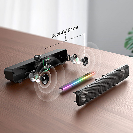Тонколона Саундбар Onikuma L16, 2x5W, Bluetooth, USB, RGB | Безжични колони