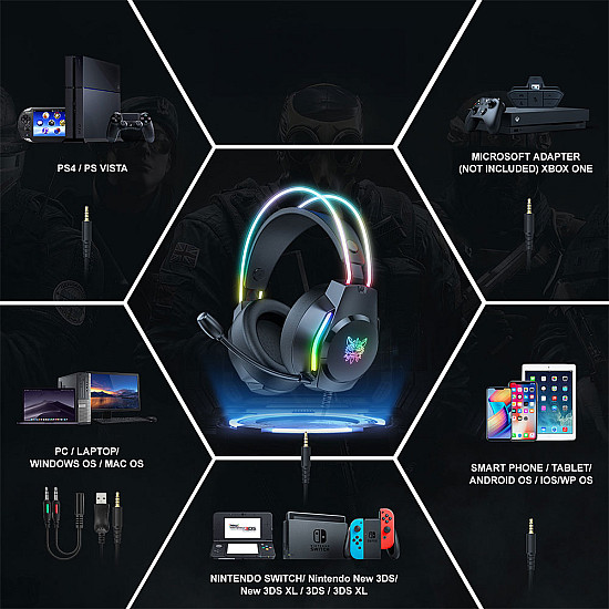 Слушалки Onikuma X26, За компютър, Микрофон, Подсветка, 3.5mm, USB | Слушалки