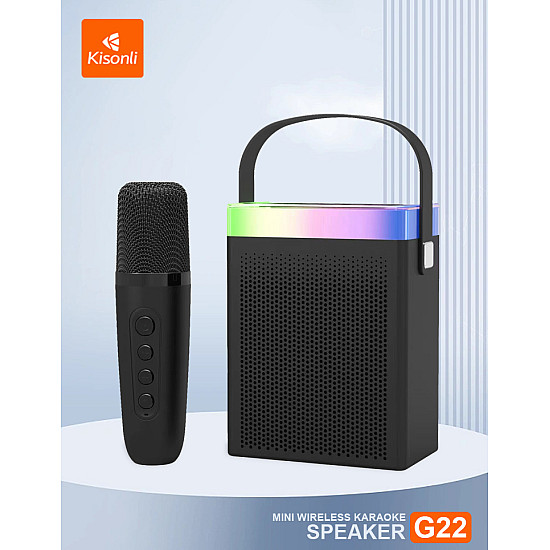 Тонколона Kisonli G22 с Безжичен Микрофон, Караоке, Bluetooth, USB, SD, AUX, RGB | Безжични колони