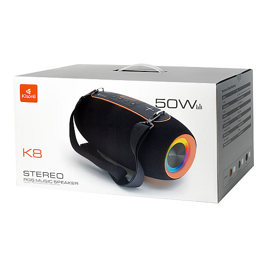 Тонколона Kisonli K8, Bluetooth, USB, SD, AUX, RGB Тонколона Kisonli K8, Bluetooth, USB, SD, AUX, RGB | Безжични колони