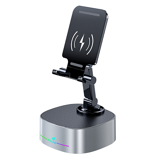 Тонколона със стойка за телефон Kisonli M5, Bluetooth, Безжично зареждане, FM, AUX, RGB | Безжични колони