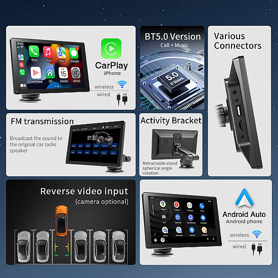 Преносим CarPlay / Android Auto дисплей No brand X5305L, 9, За автомобил - 13315 | Принадлежности