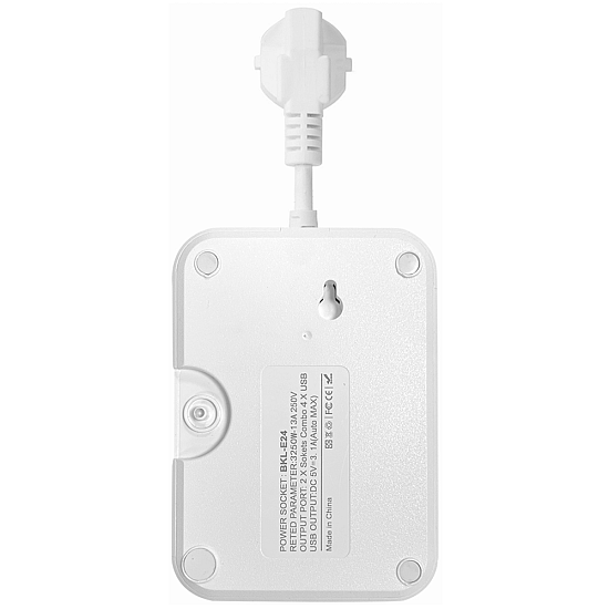 Удължител No brand, 2 гнезда, 250V, 10A, 2 x USB F, 2 x USB-C, С ключ, Бял - 17963 | Смарт устройства