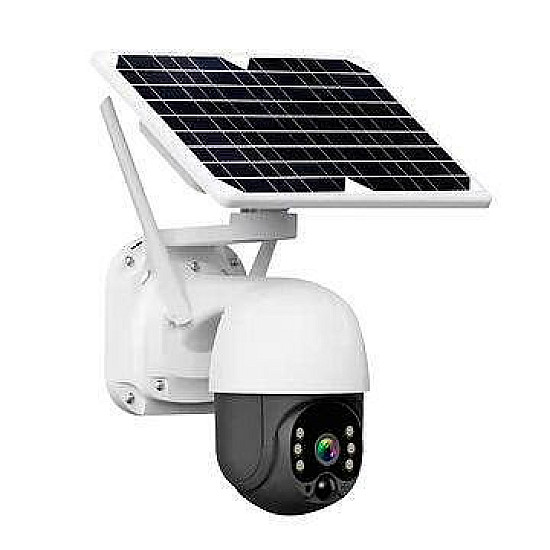 Безжична соларна WIFI камера, 3MP резолюция, микрофон, SD карта слот, бял/черен | Видео и Фото камери